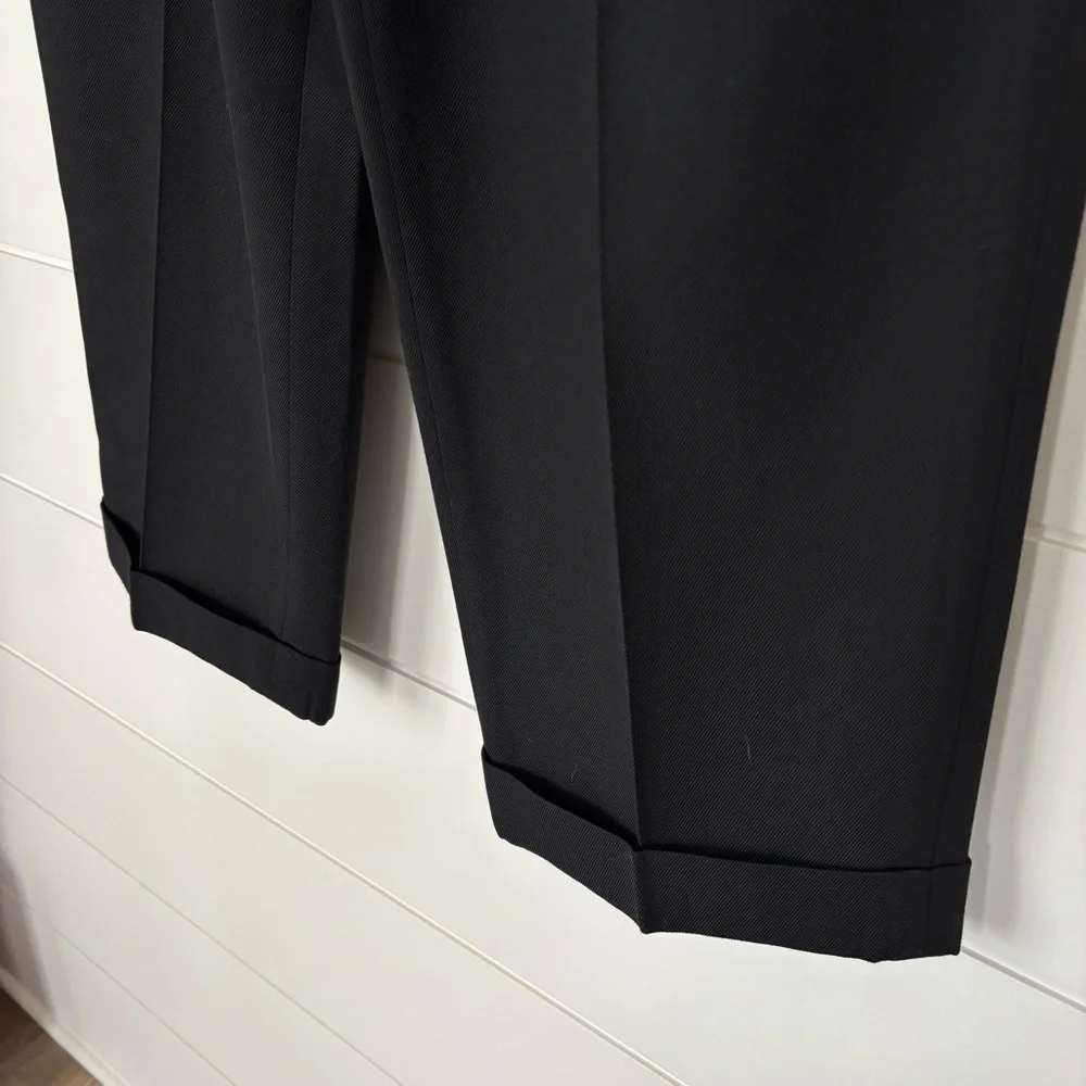 Sandro Wide Leg Cuffed Hem Black Trouser Pants Women's Size 40 - Picture 5 of 12